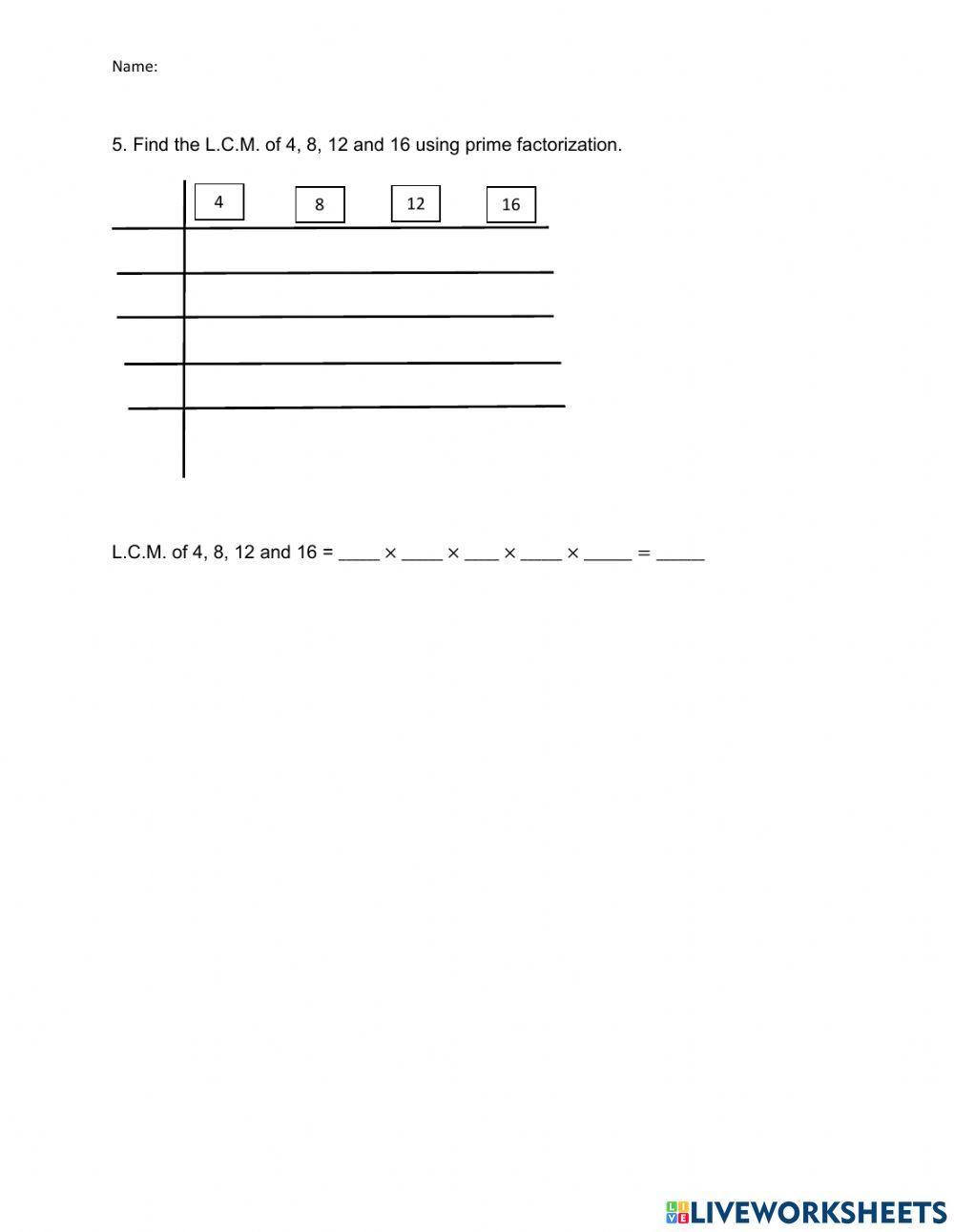 Prime Factorization to find L.C.M.