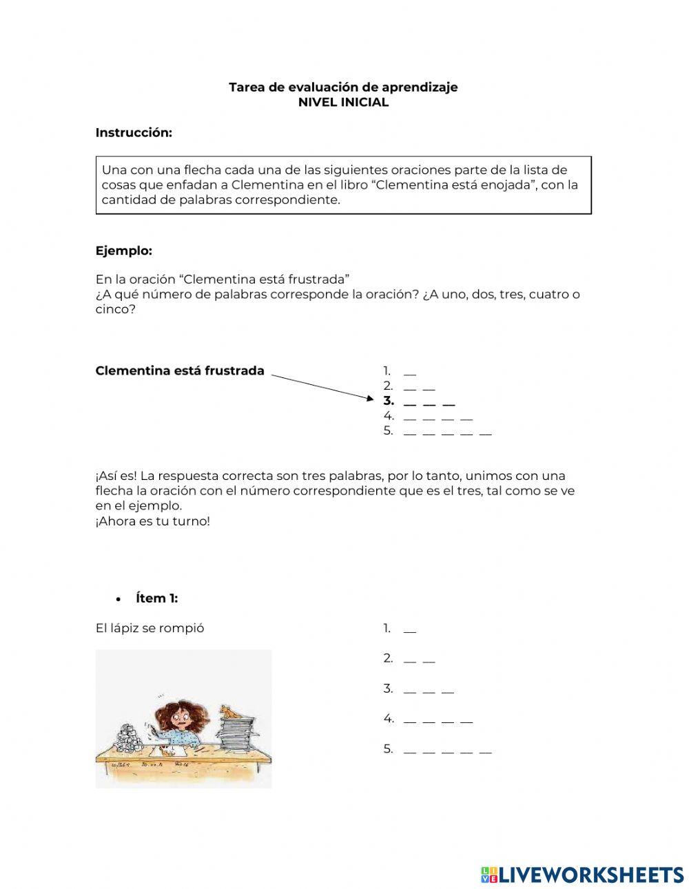 Tarea de evaluación NIVEL INICIAL