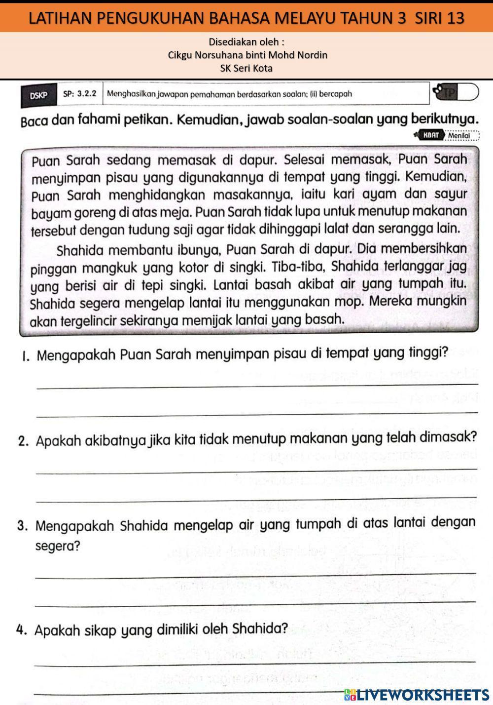 Bahasa melayu kefahaman Tahun 3