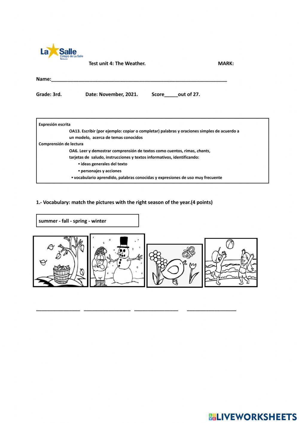 Test sumativo 3rd grade.