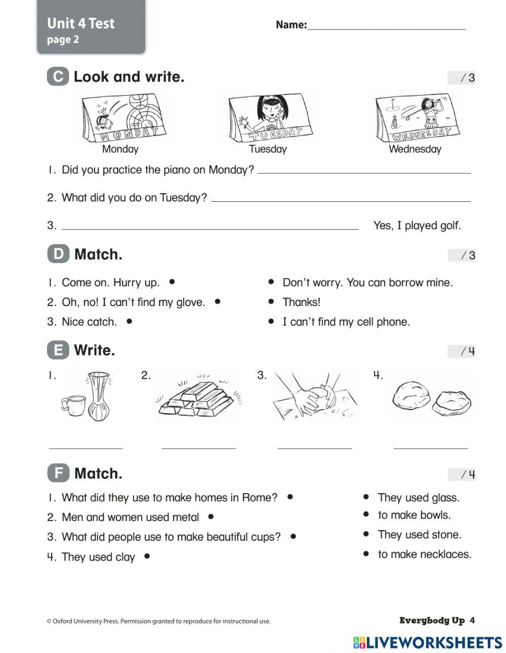 EVERYBODY UP 4 UNIT 4 online exercise for Live Worksheets
