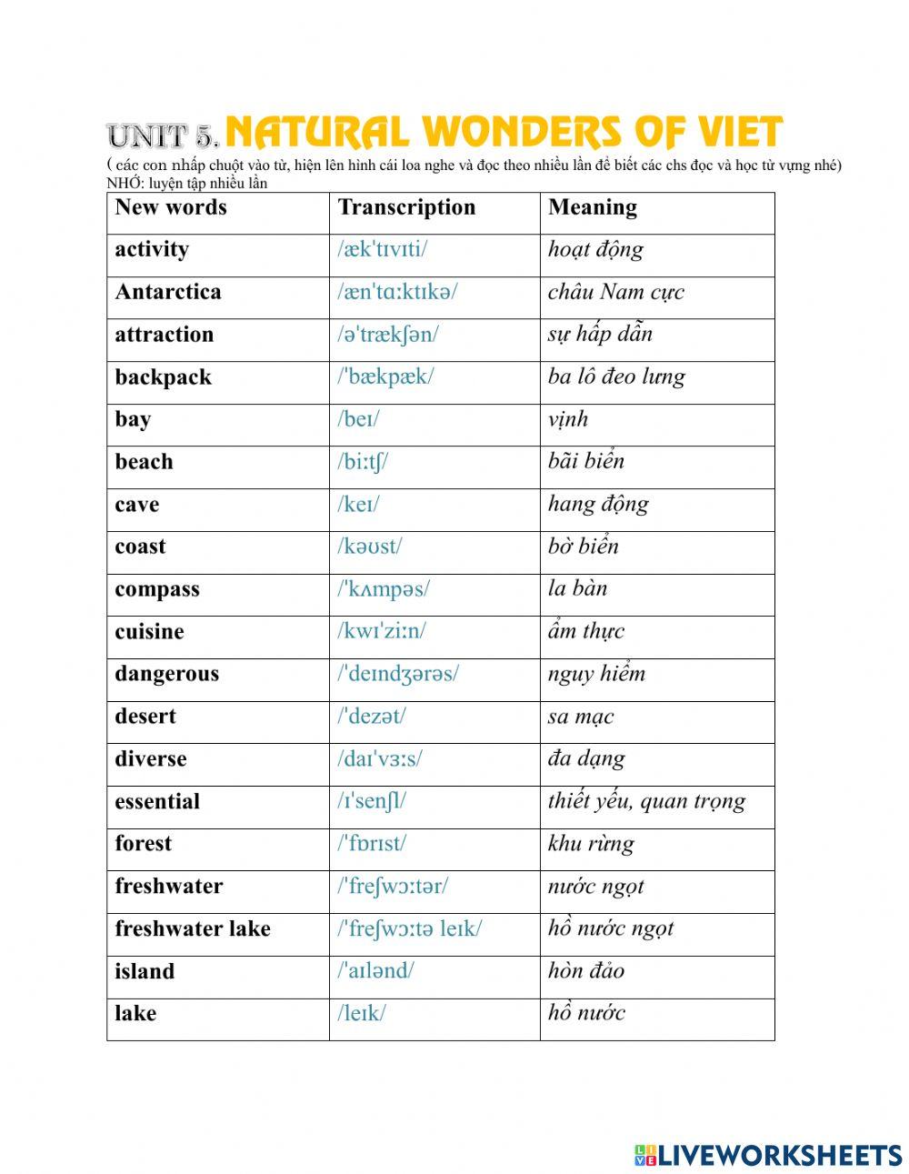 Unit 5. Wonder off the Vietnam