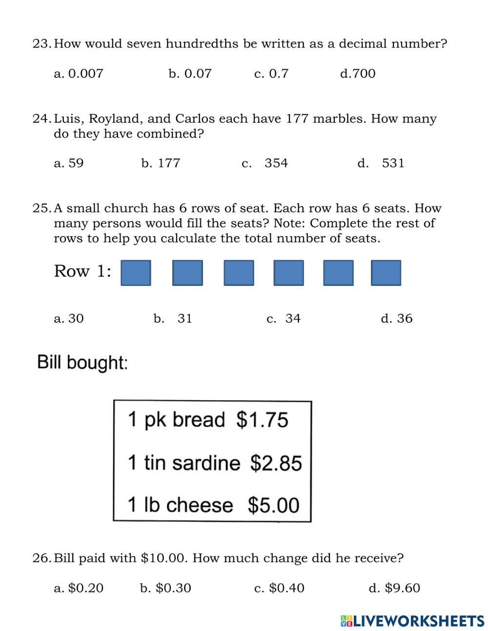 Math Test (cycle one)