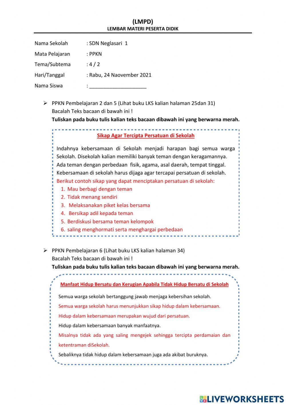 KEBERSAMAAN dan PERSATUAN DI SEKOLAH