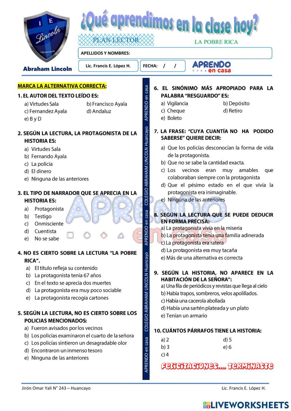 LECTURA LA PROBRE RICA