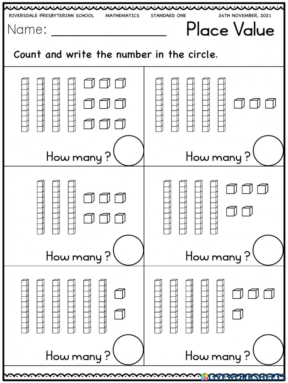 Place value online exercise for live worksheets
