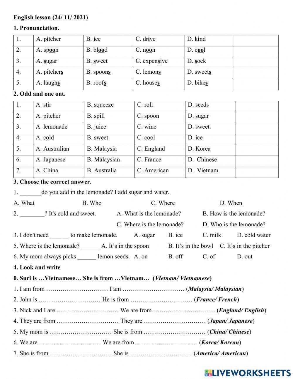 24.11 Grade 4 Nationality + Let's make lemonade