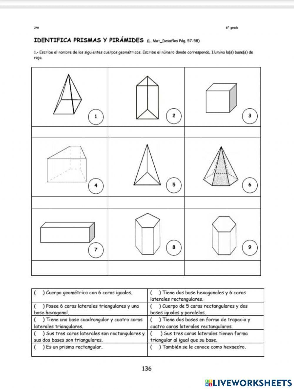 Primas y piramides interactive worksheet | Live Worksheets