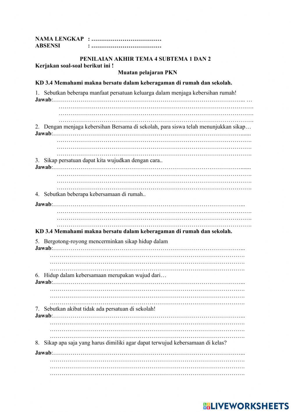 Ulangan tema 4 subtema 1 & 2