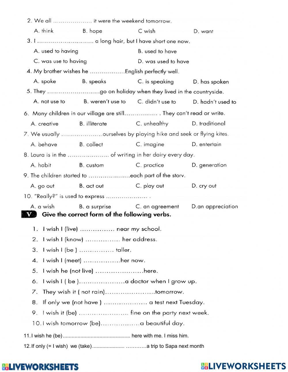 Grade 9B- Review U4 (wish sentence)