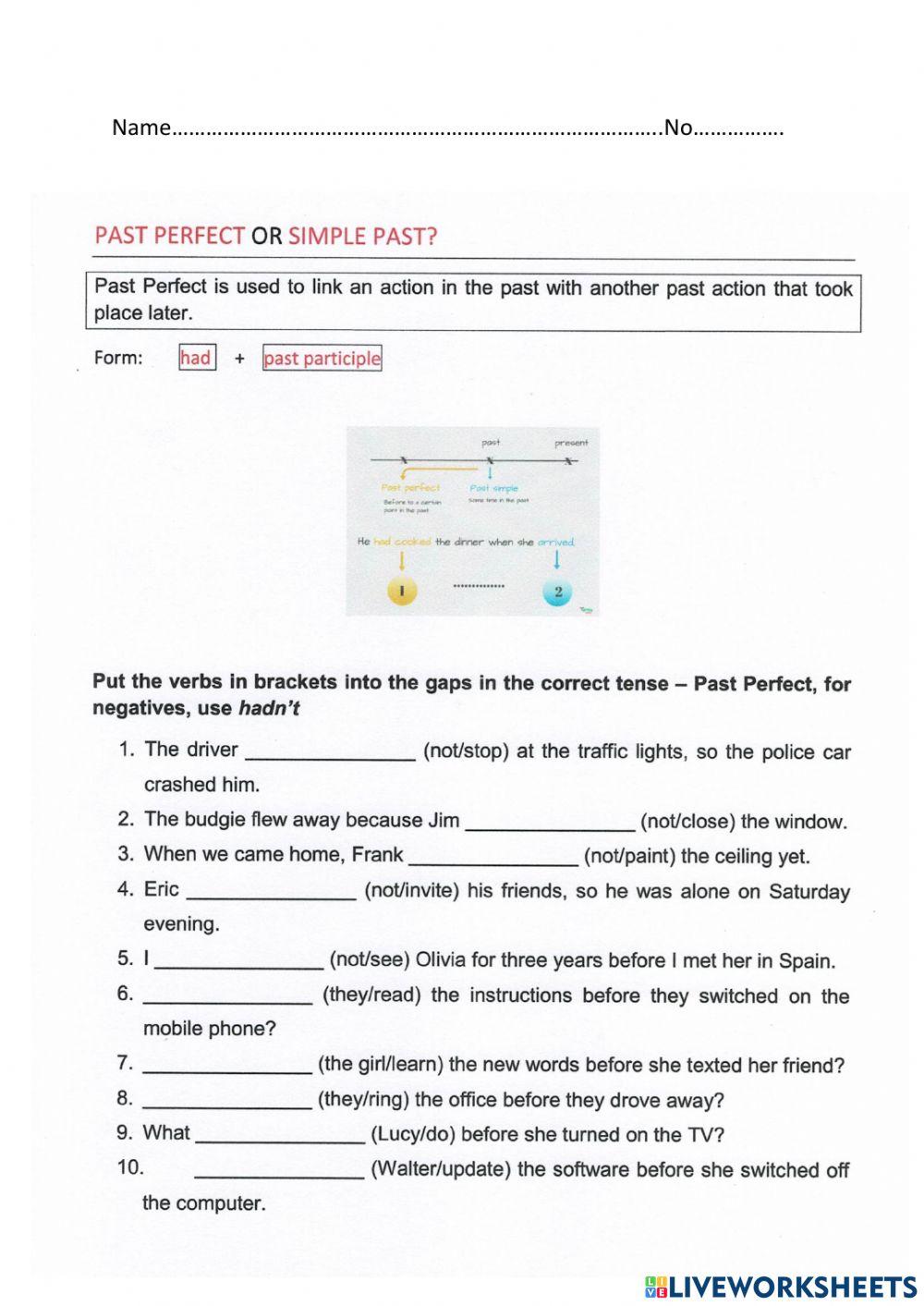 Past perfect tense (negative and question)