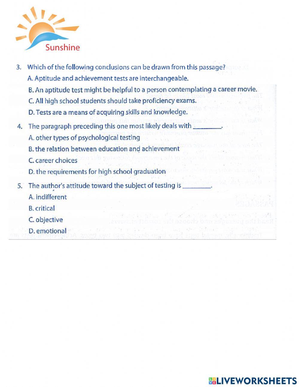 THPT Trắc nghiệm khách quan - additional reading skills