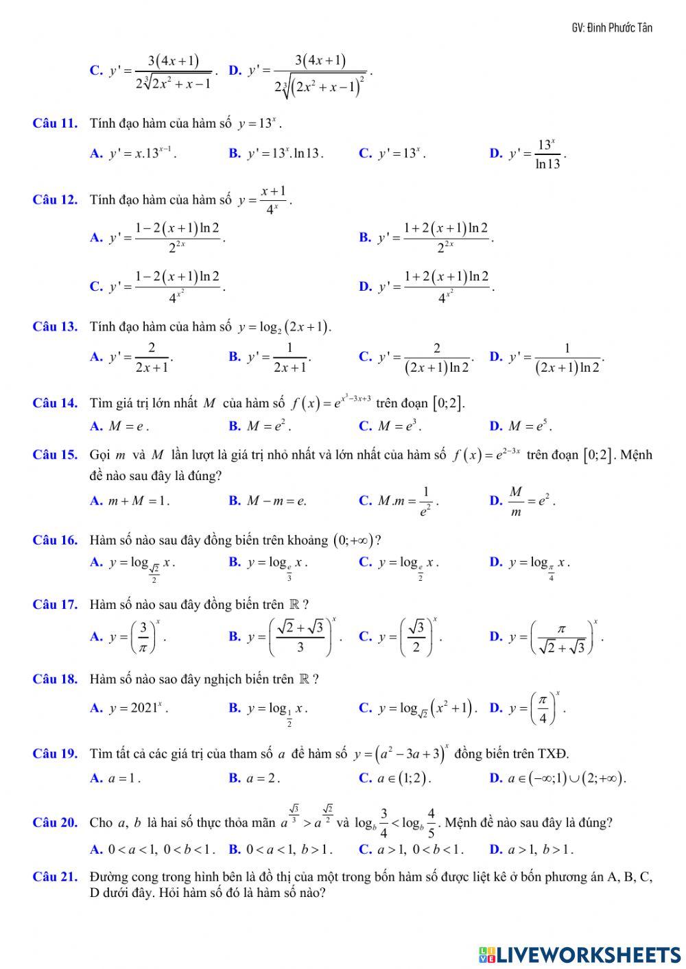 Hàm số mũ, hàm số logarit