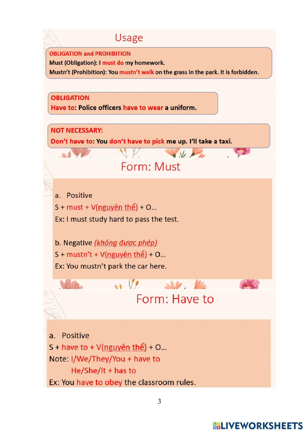 Should - have to - must