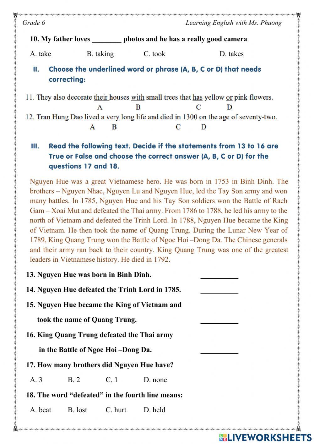 I learn Smart World 6 - Mid-First Term Test 1