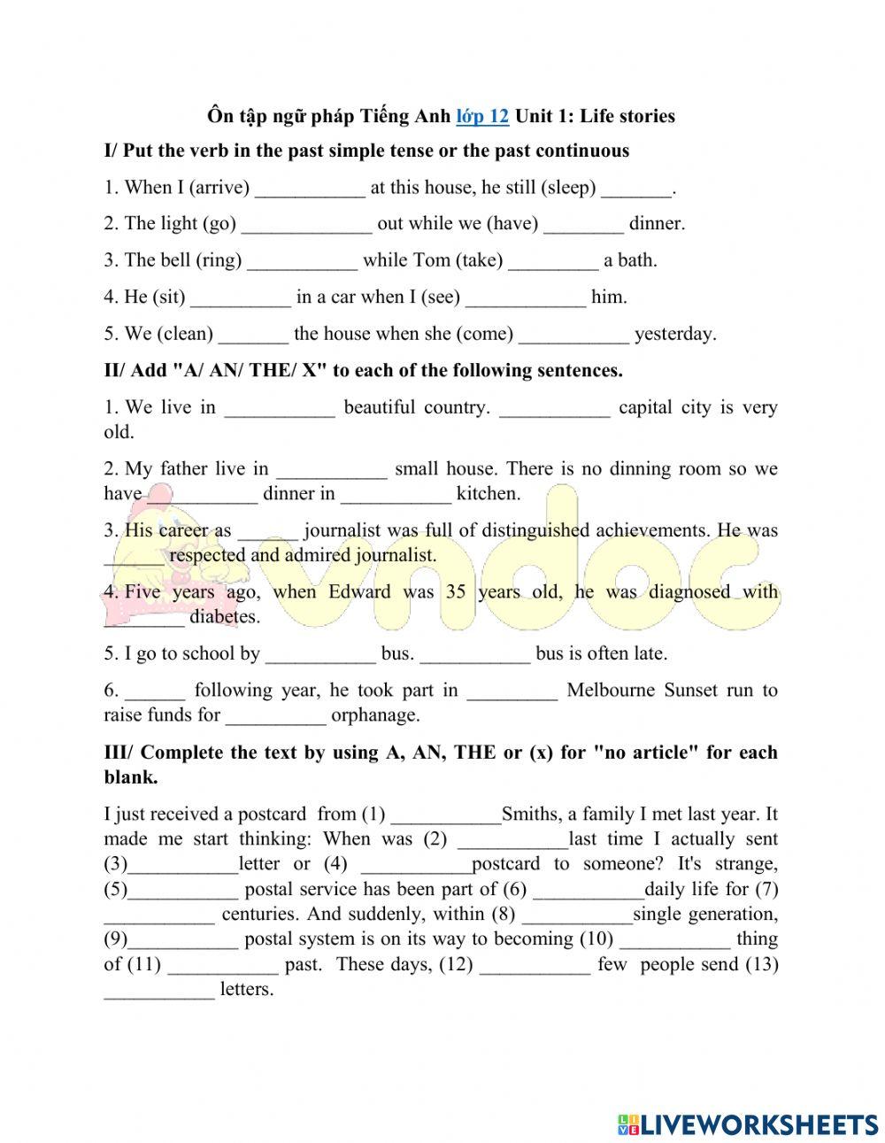 Unit 1: stories life: ôn tập ngữ pháp