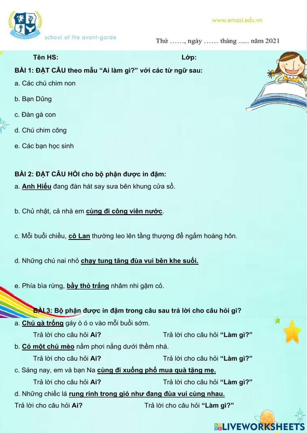 Ôn tập mẫu câu -ai làm gì?-