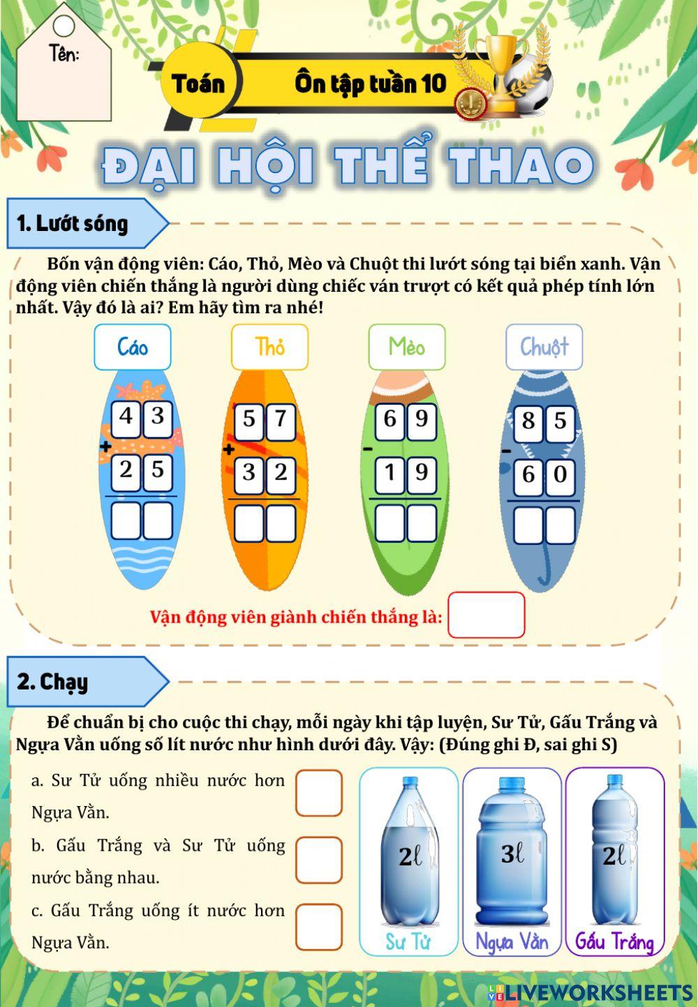 Ôn tập toán tuần Chín - lớp Hai