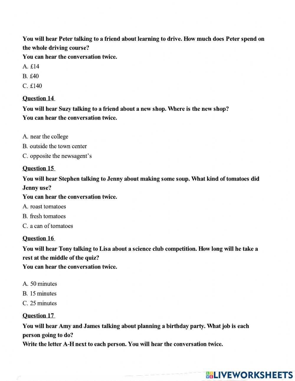 Grade 6 KET Listening 1106