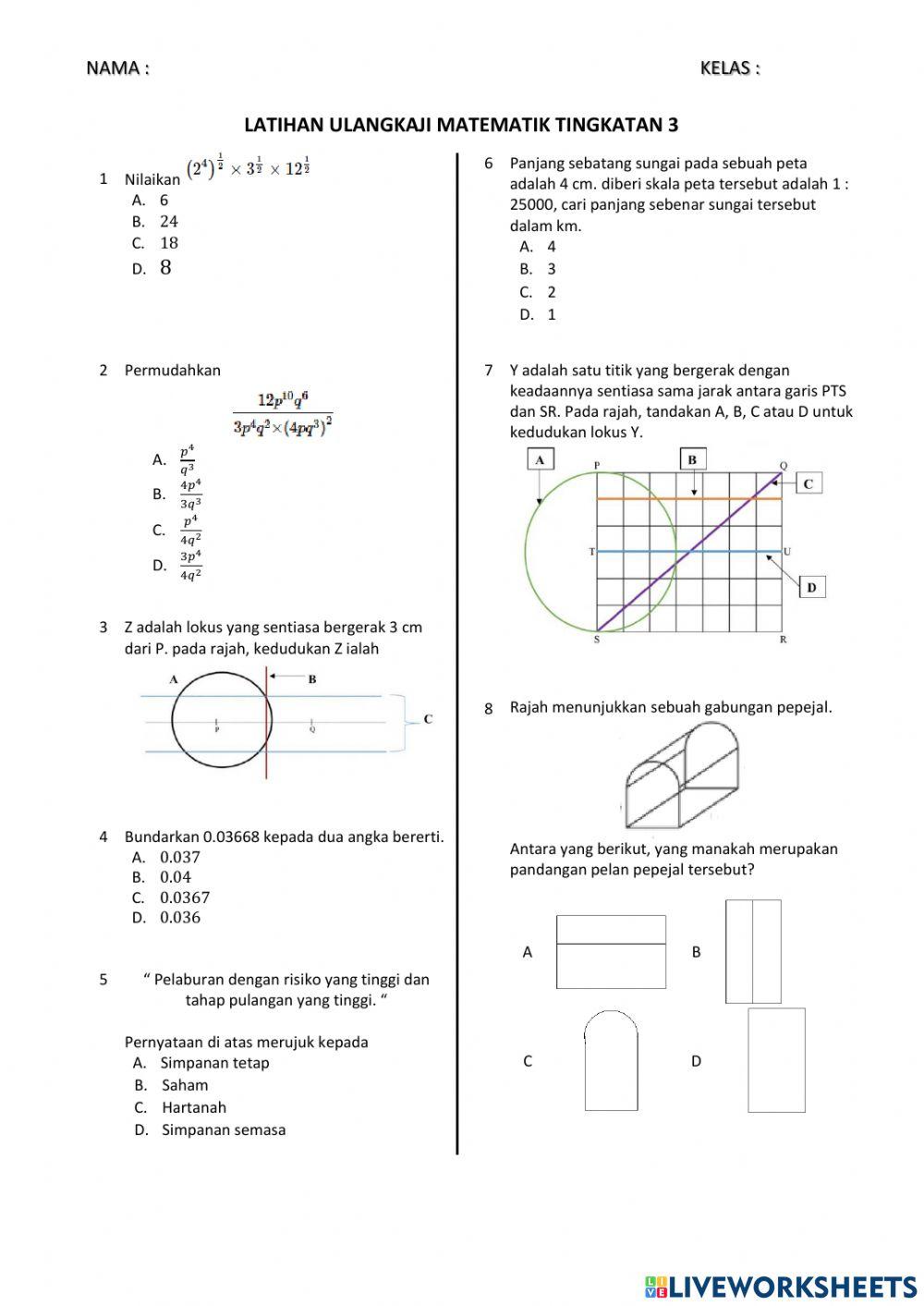 Ulangkaji Matematik Tingkatan 3