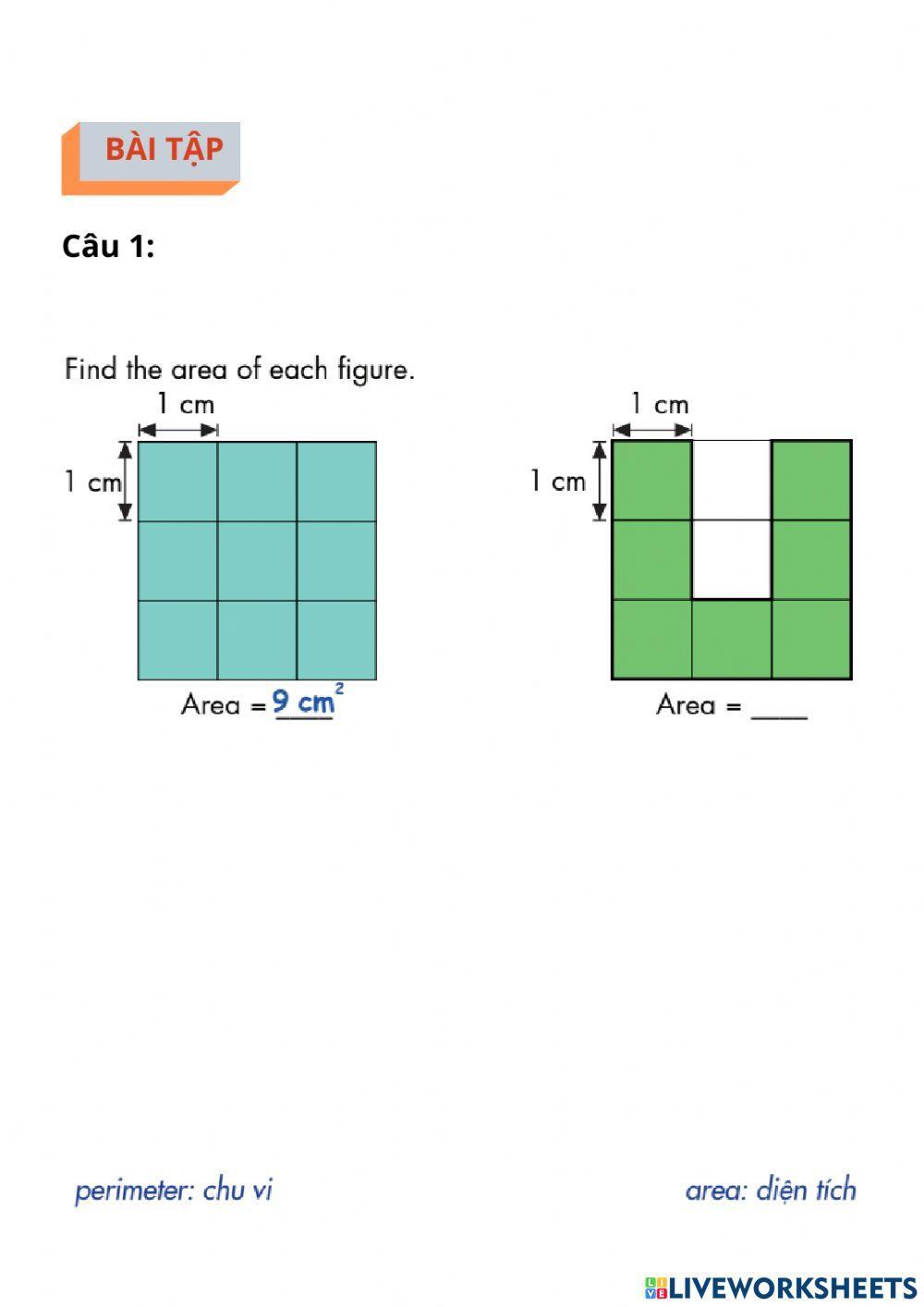 Diện tích của hình chữ nhật và hình vuông