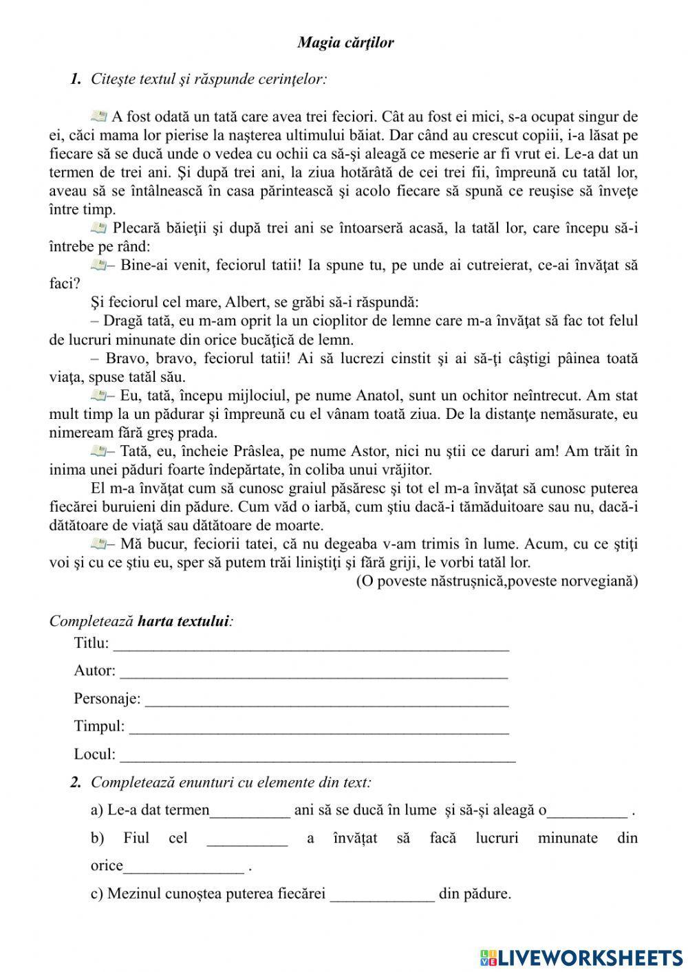 Evaluare ,,Magia cartilor”