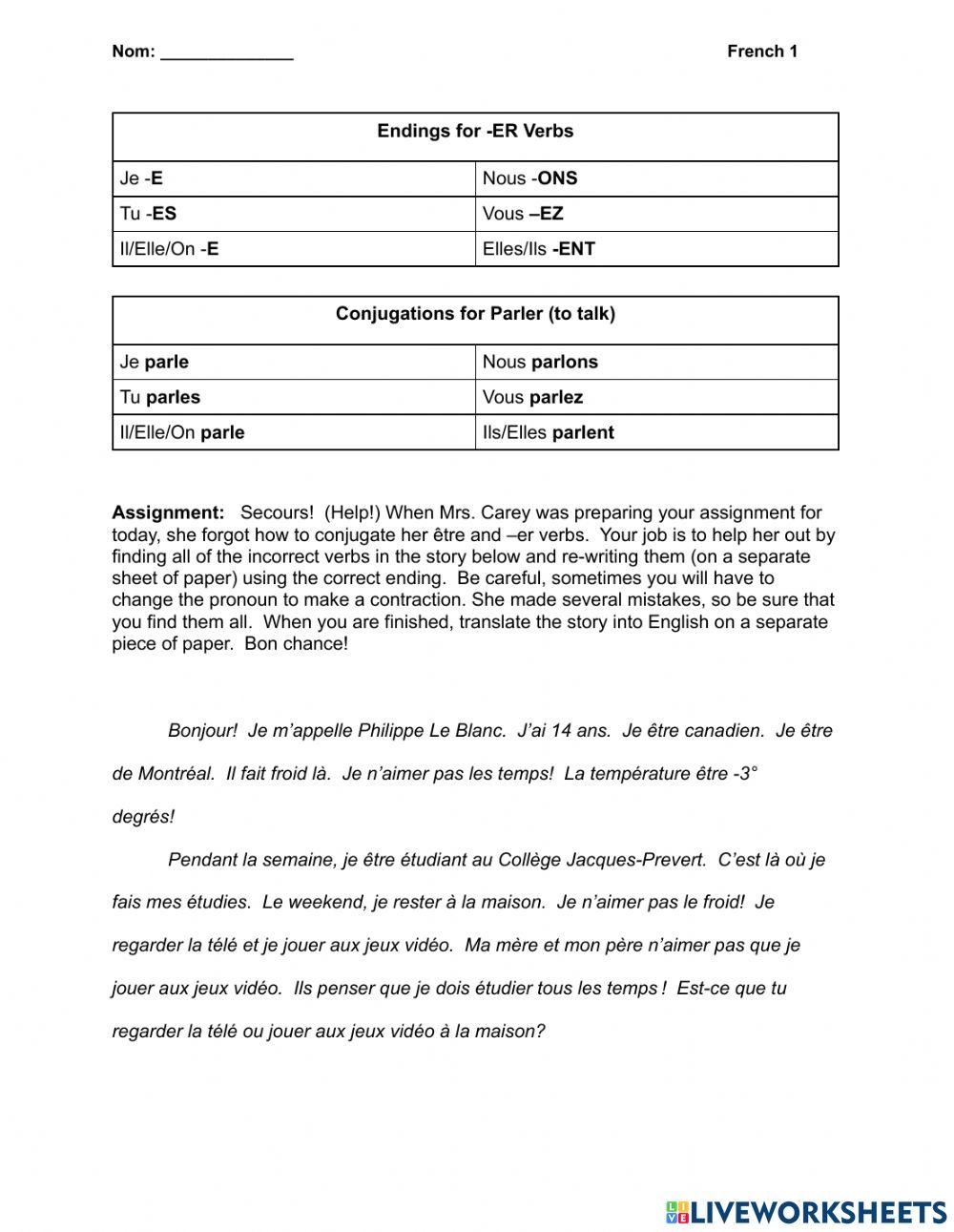 ER verb conjugations