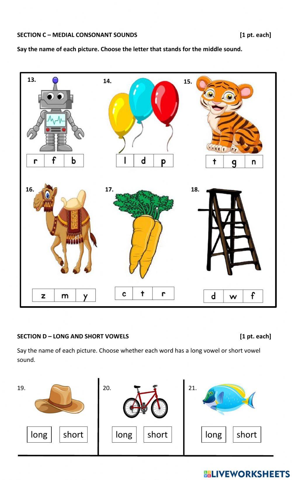 Phonics End of Month Quiz
