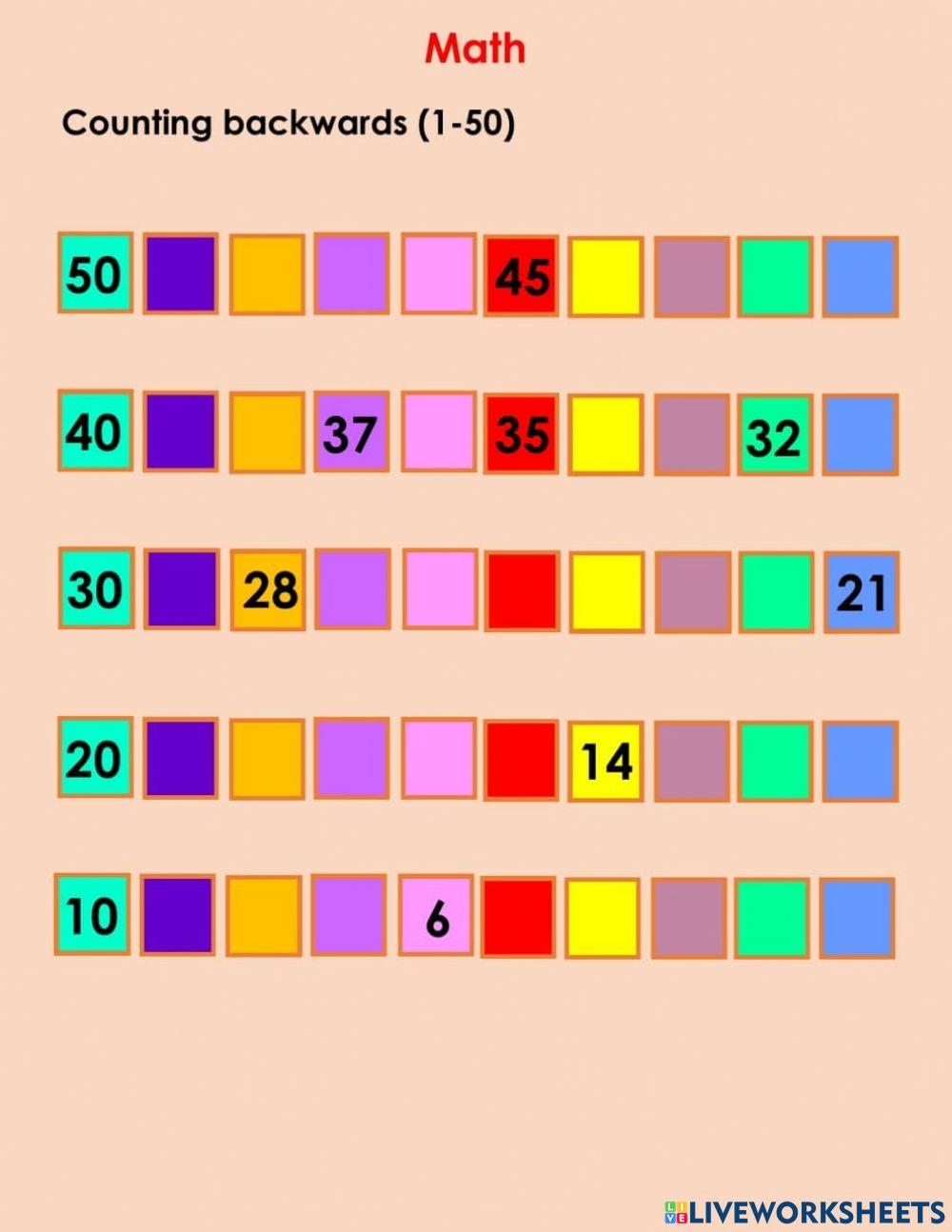 Counting backwards 501 online exercise for Live Worksheets