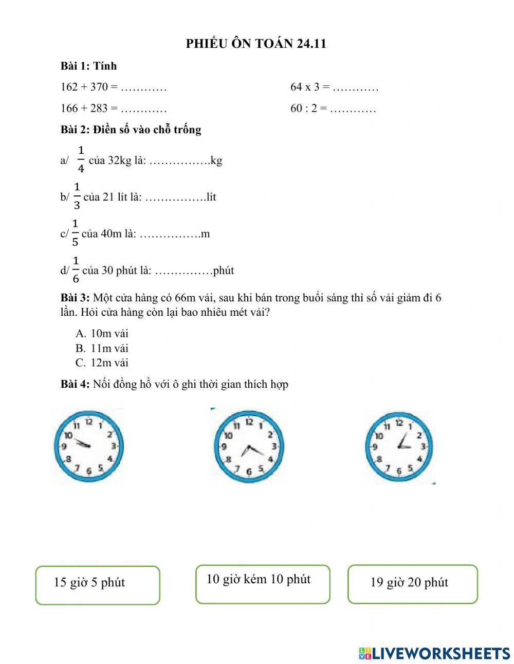 Phiếu ôn toán 24.11