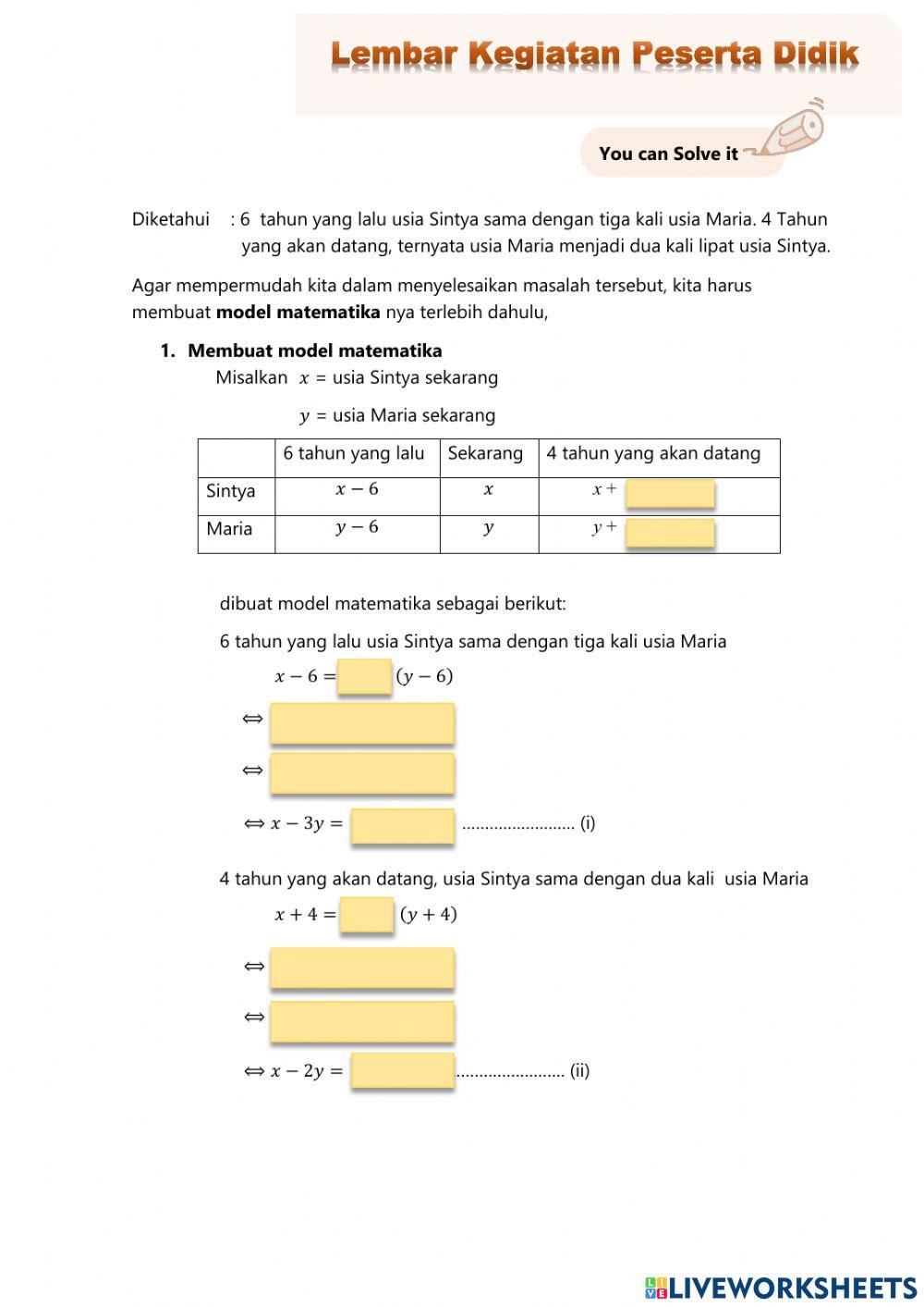 Penerapan Sistem Persamaan Linear Dua Variabel (SPLDV)