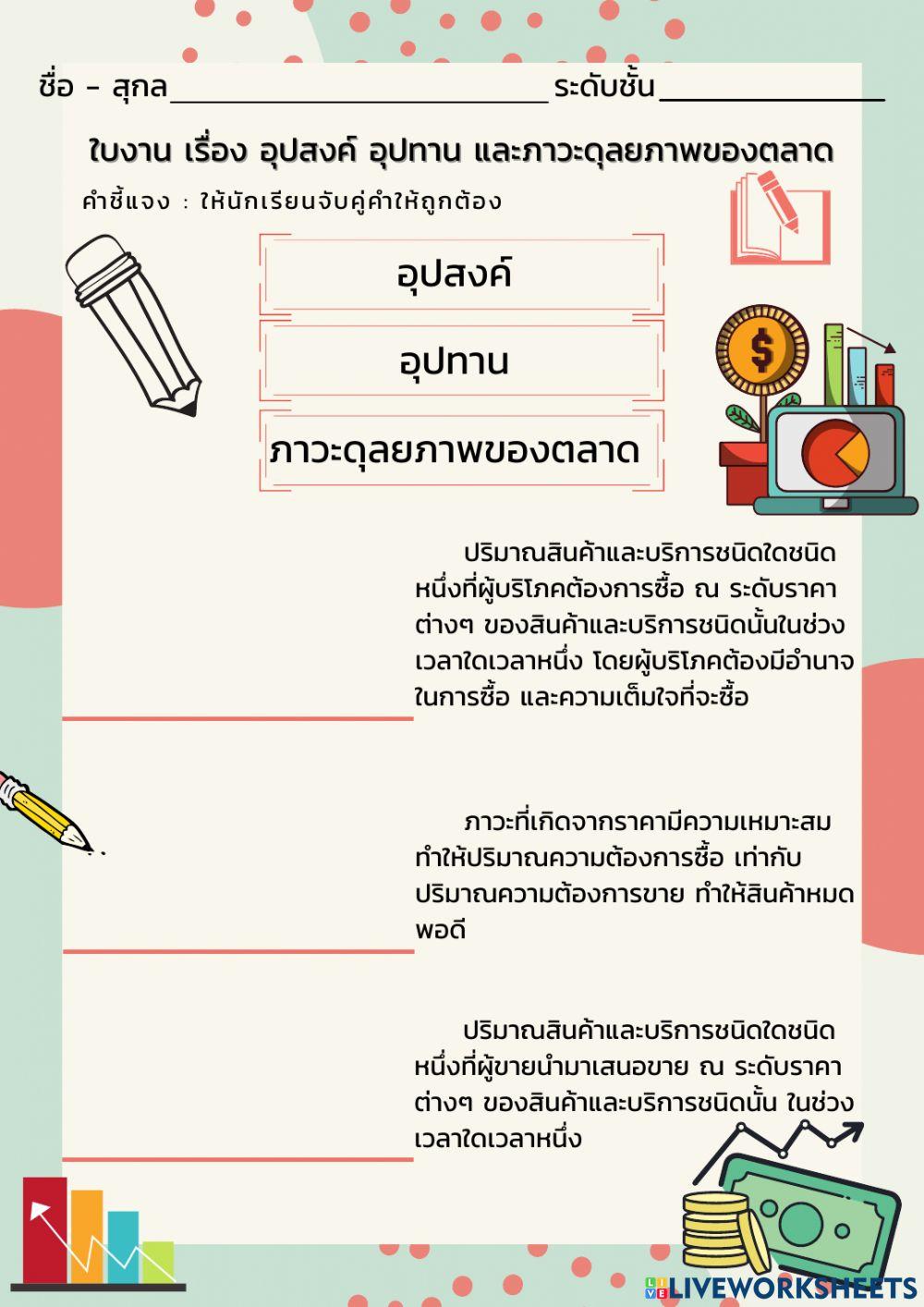ใบงาน เรื่อง อุปสงค์ อุปทาน และภาวะดุลยภาพของตลาด
