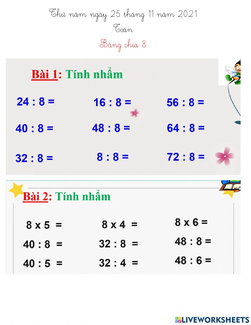 Toán - Bảng chia 8