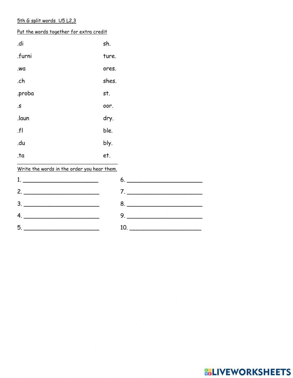 5th grade U5 L2,3 spelling test