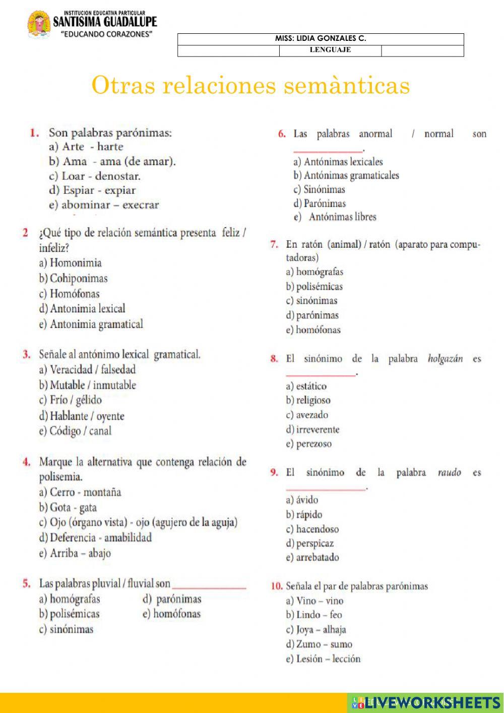 Otras relaciones semanticas