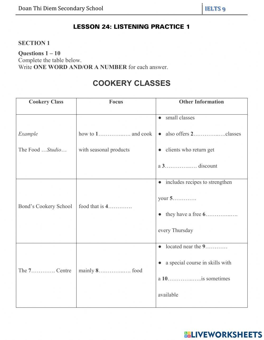 LESSON 24: IELTS LISTENING 1
