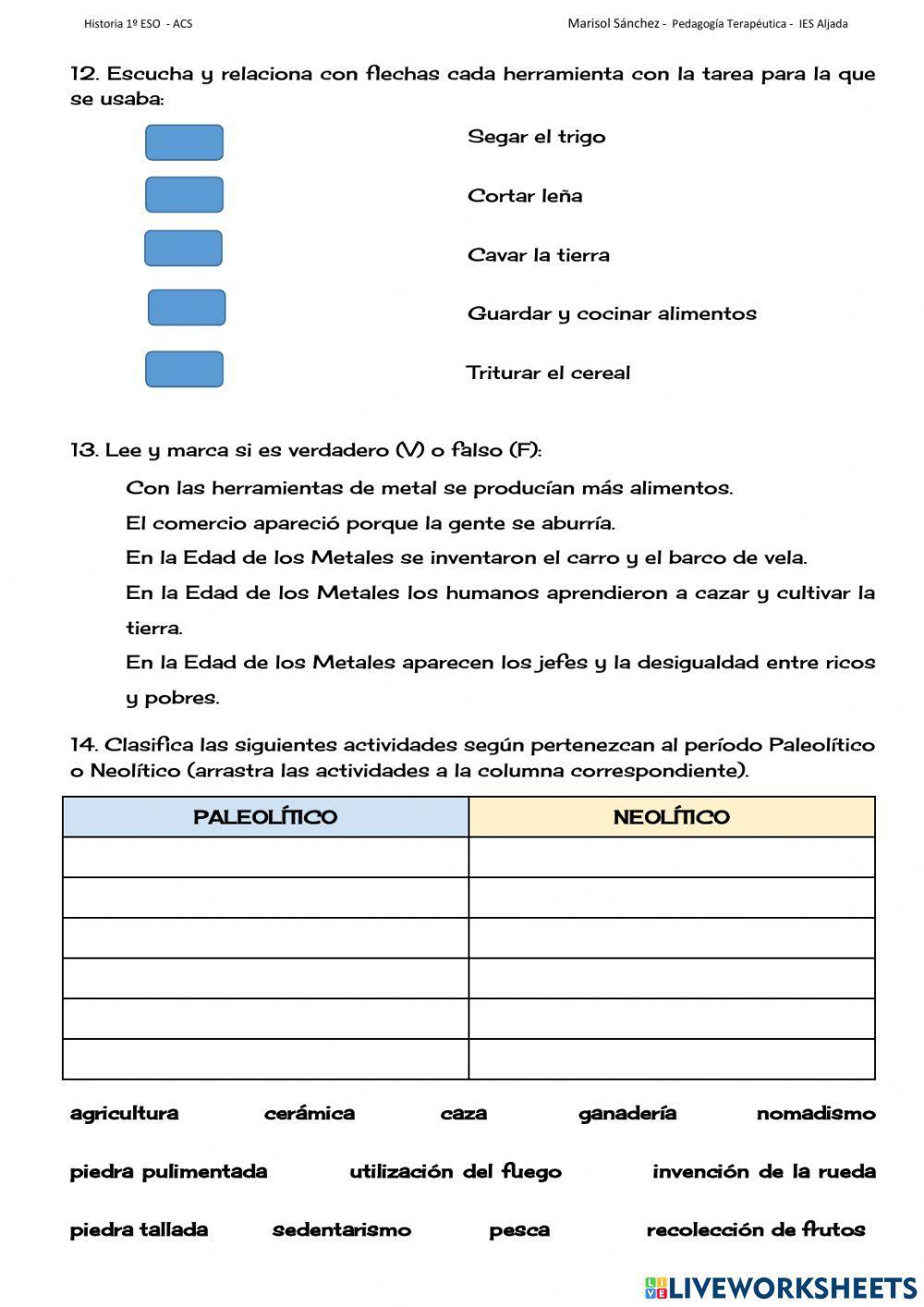 Control de la Prehistoria 1º de ESO