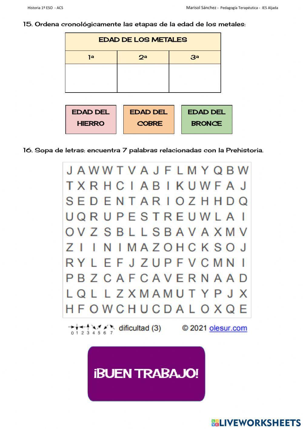 Control de la Prehistoria 1º de ESO