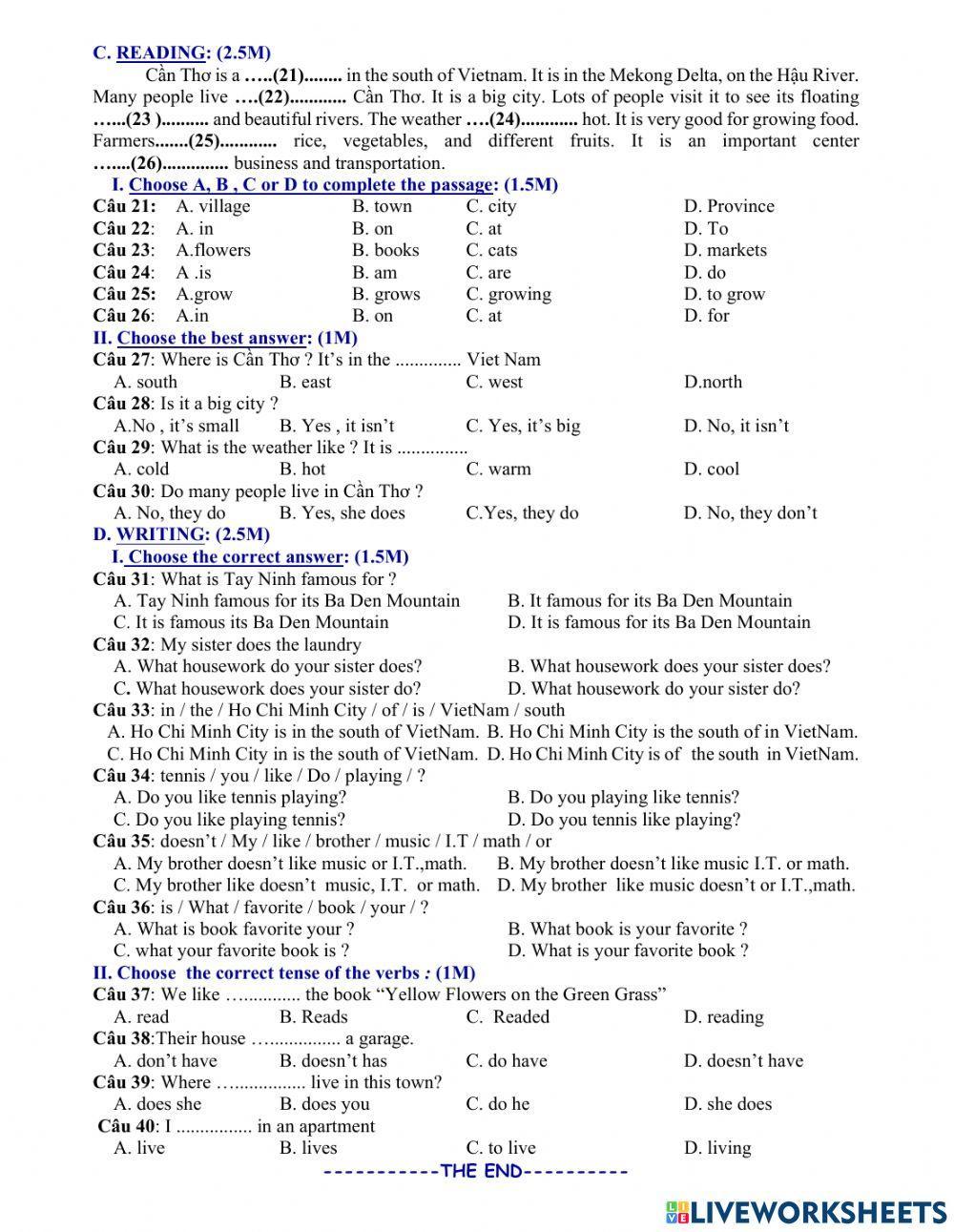 Tieng anh lop 6 Smart World 1st Mid-test 06