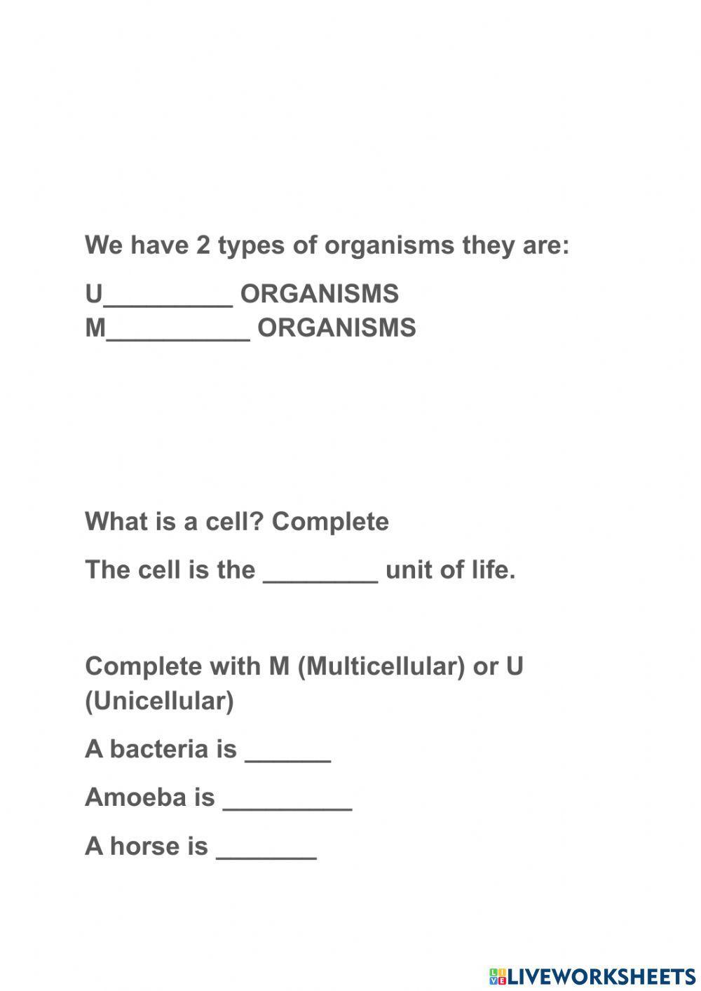 Unicellular and multicellular organisms