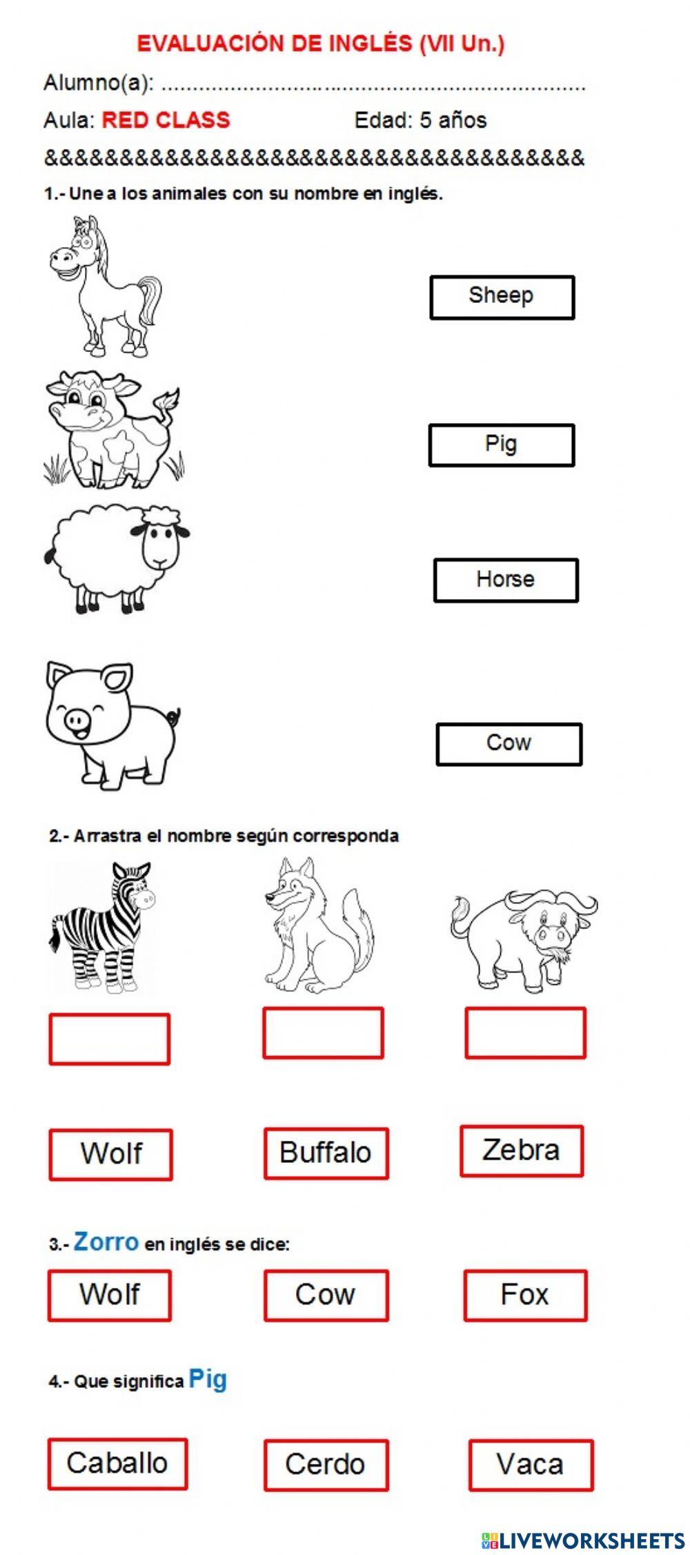Animales en ingles