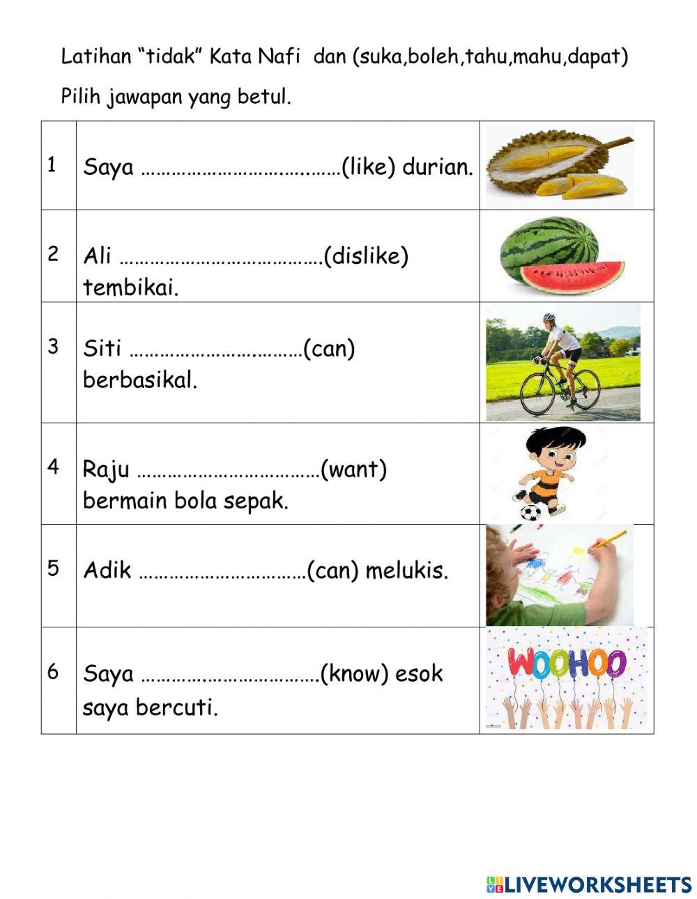 Kata Nafi TIDAK-suka-boleh-mahu-tahu-dapat