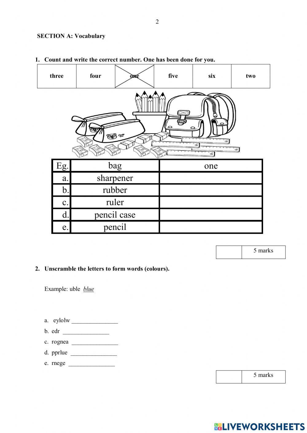 Year 1 Summative Test 2021
