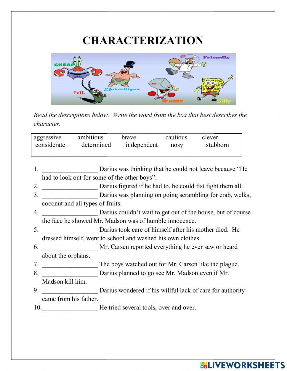 Characterization Free Interactive Worksheets 1678524