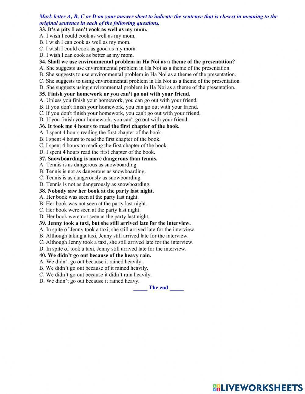 ÔN THI VÀO 10 - ĐỀ 4 - trích 40 TN