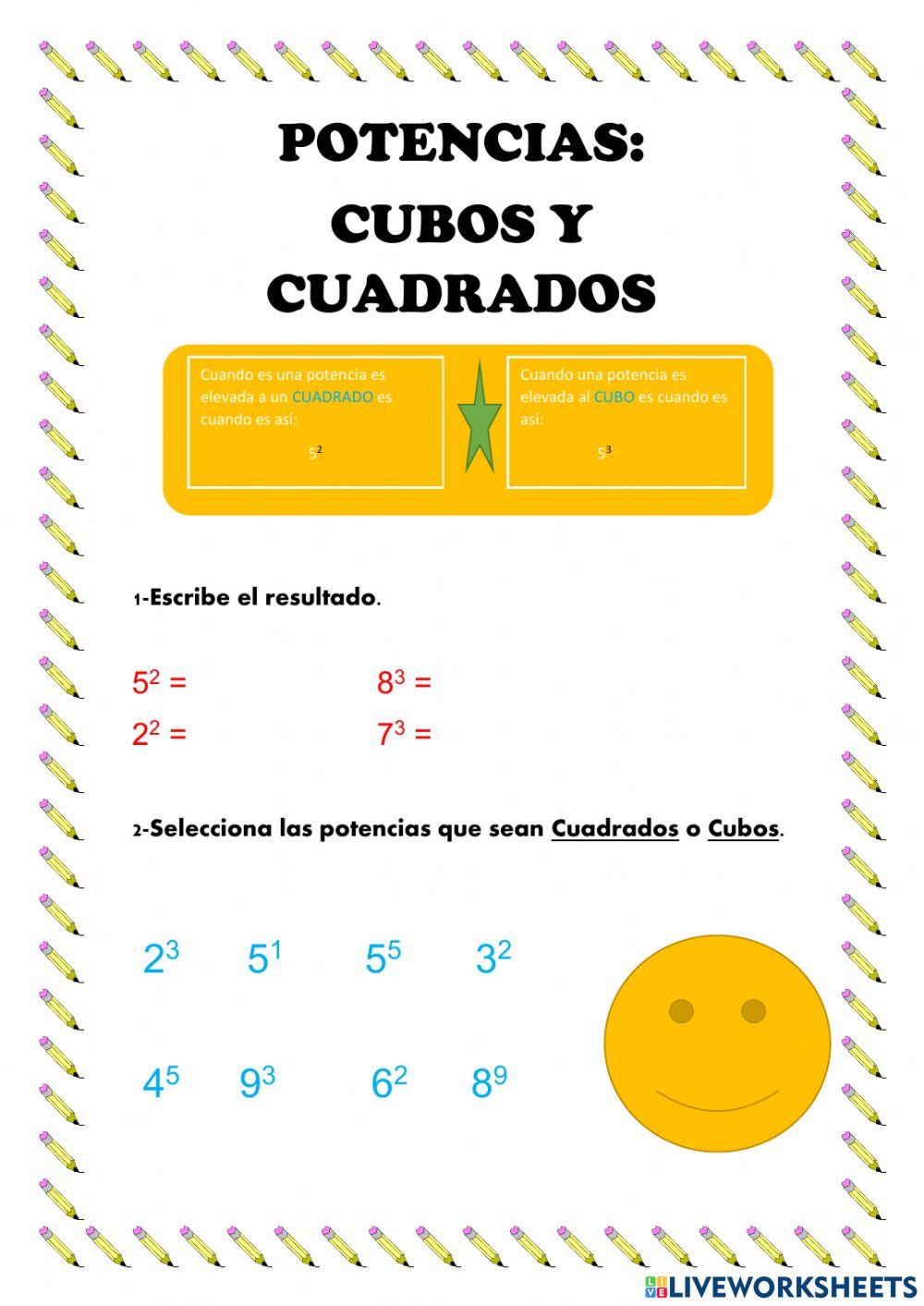 Potencias con cuadrados y cubos