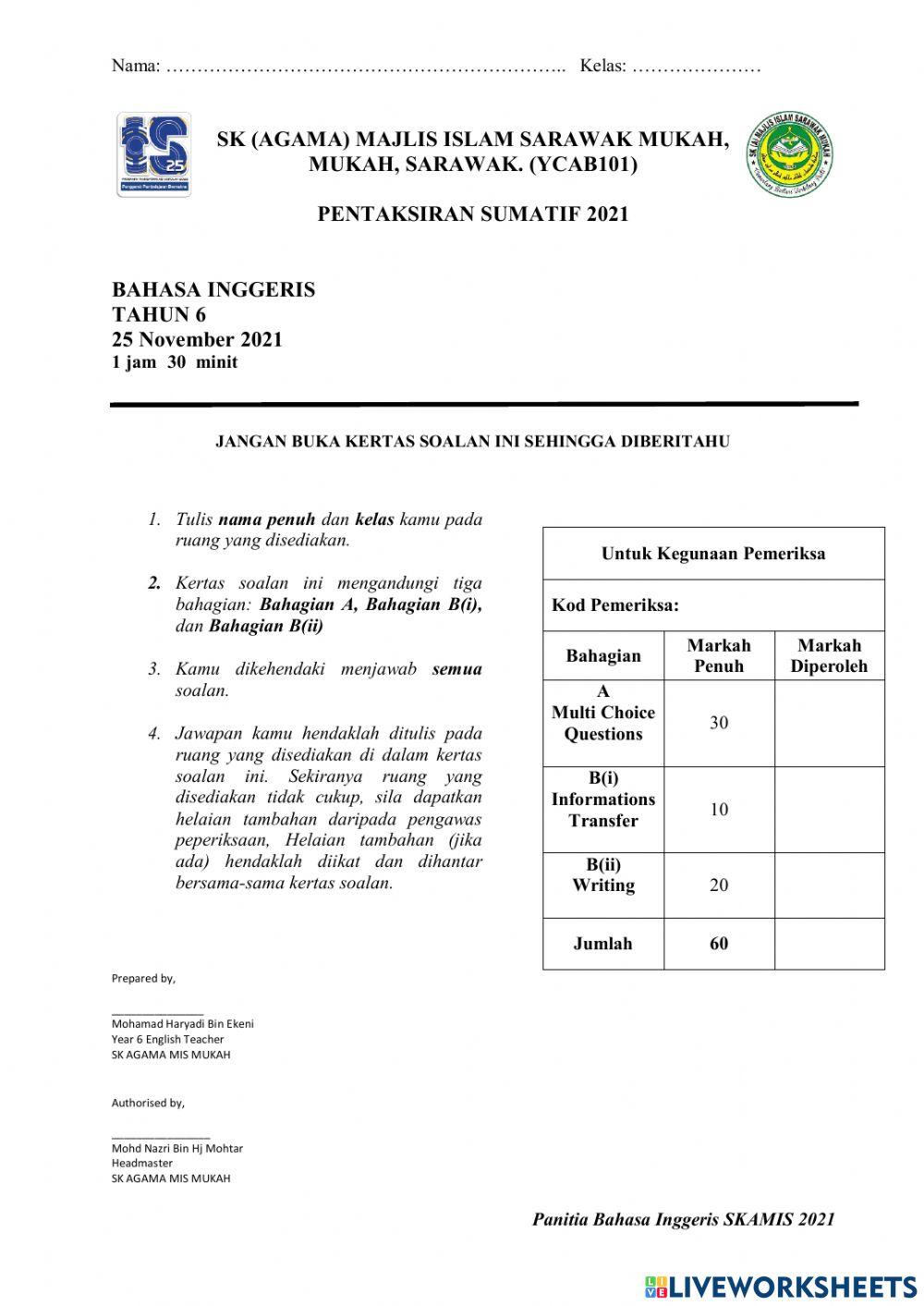 Year 6 Summative Test Section A