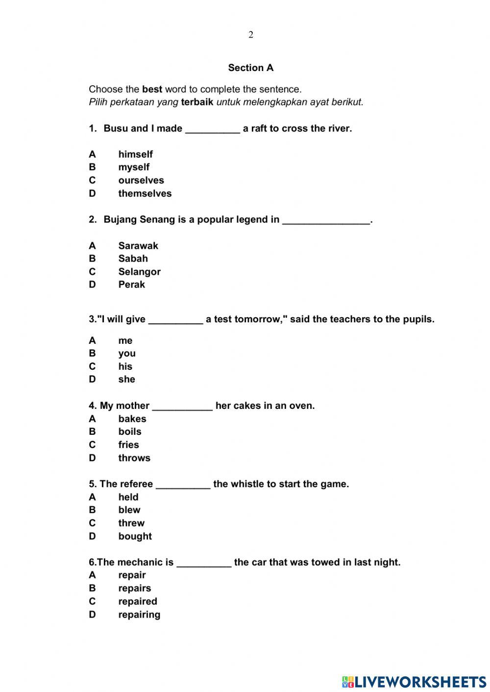 Year 6 Summative Test Section A