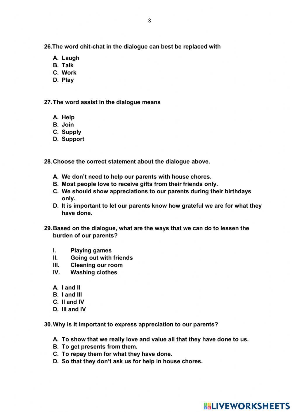 Year 6 Summative Test Section A