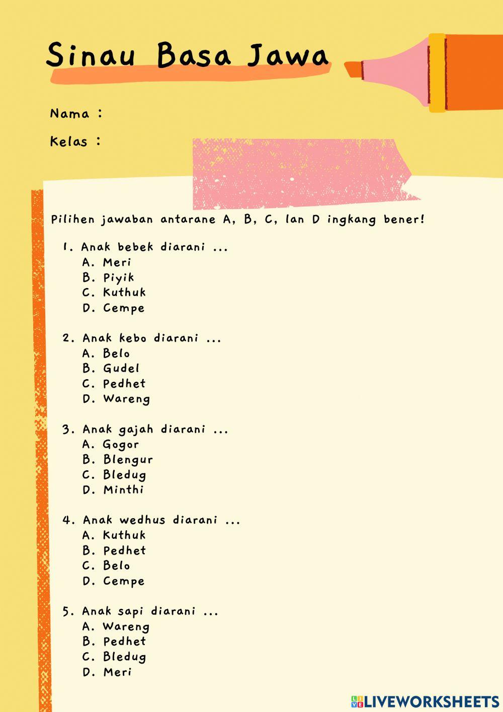 Soal Bahasa Jawa (Multiple Choice)